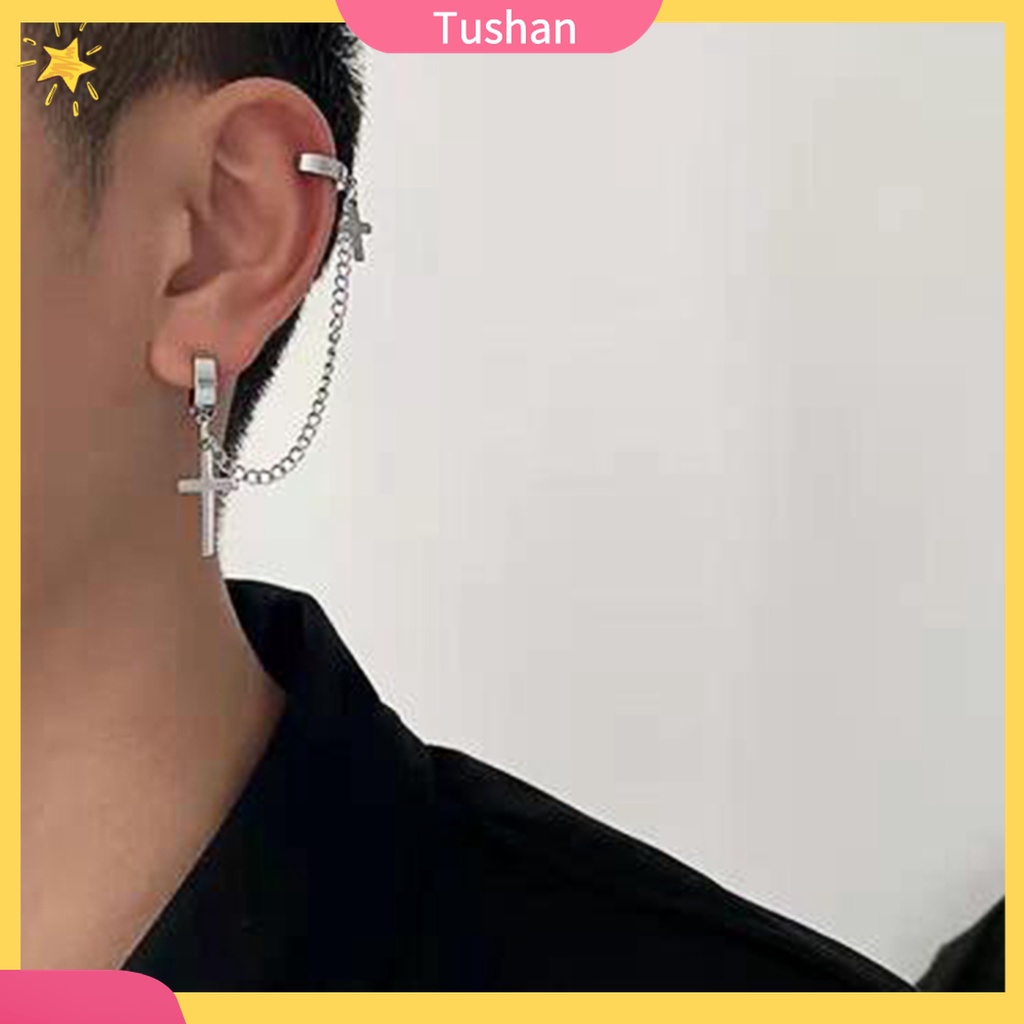 1 Khuyên Tai Kim Loại Dạng Mắc Xích Phối Mặt Thánh Giá Phong Cách Hip Hop Cho Nam