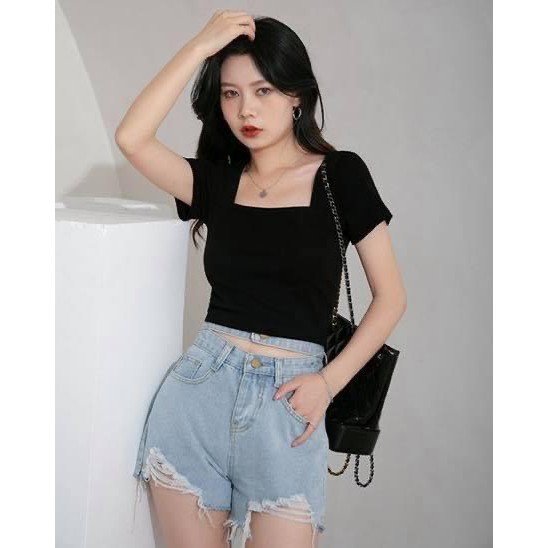 Áo croptop nữ cổ vuông chất thun lạnh kiểu bó ôm body Crop205