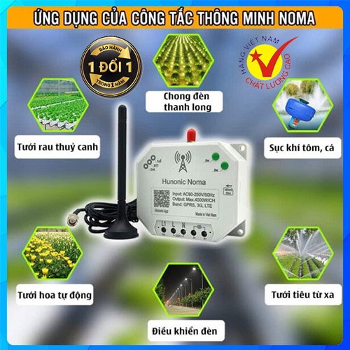 Công tắc thông minh Noma điều khiển mọi thiết bị qua điện thoại dùng sim, không cần wifi, sản phẩm chính hang Hunonic