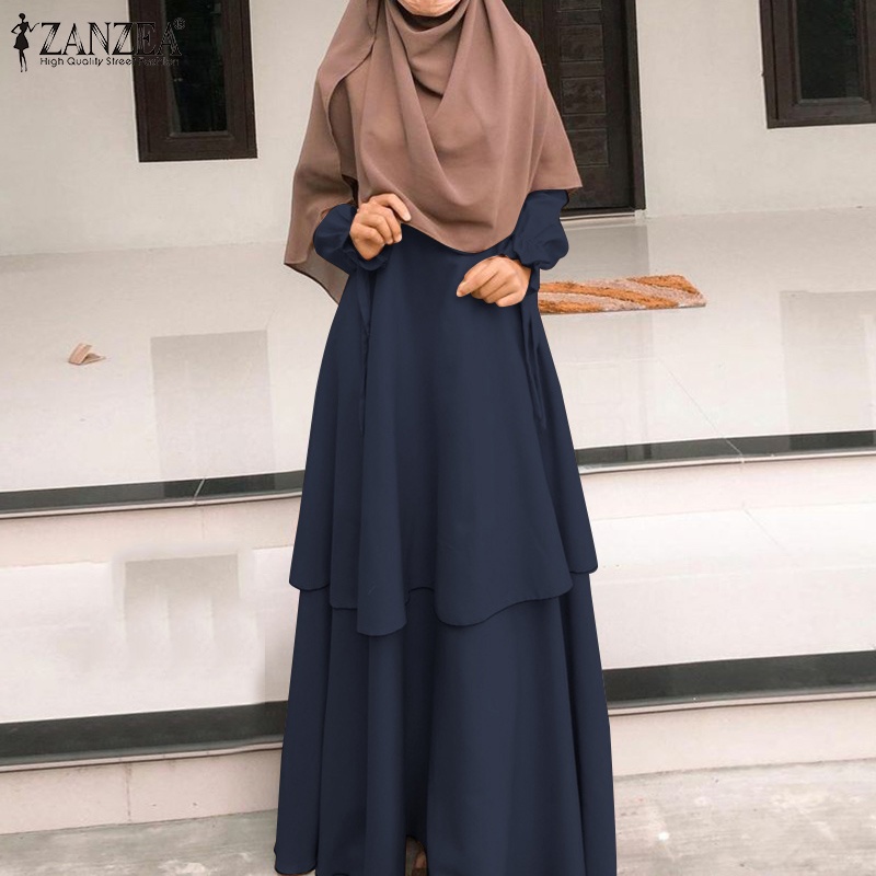 Zanzea Đầm Hai Lớp Co Giãn Màu Trơn Thời Trang Cho Phụ Nữ Hồi Giáo