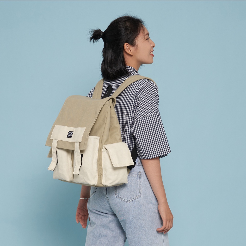 Jamlos Pocket Backpack - Balo thời trang nhiều ngăn túi hộp vải canvas đi học, đi làm, du lịch