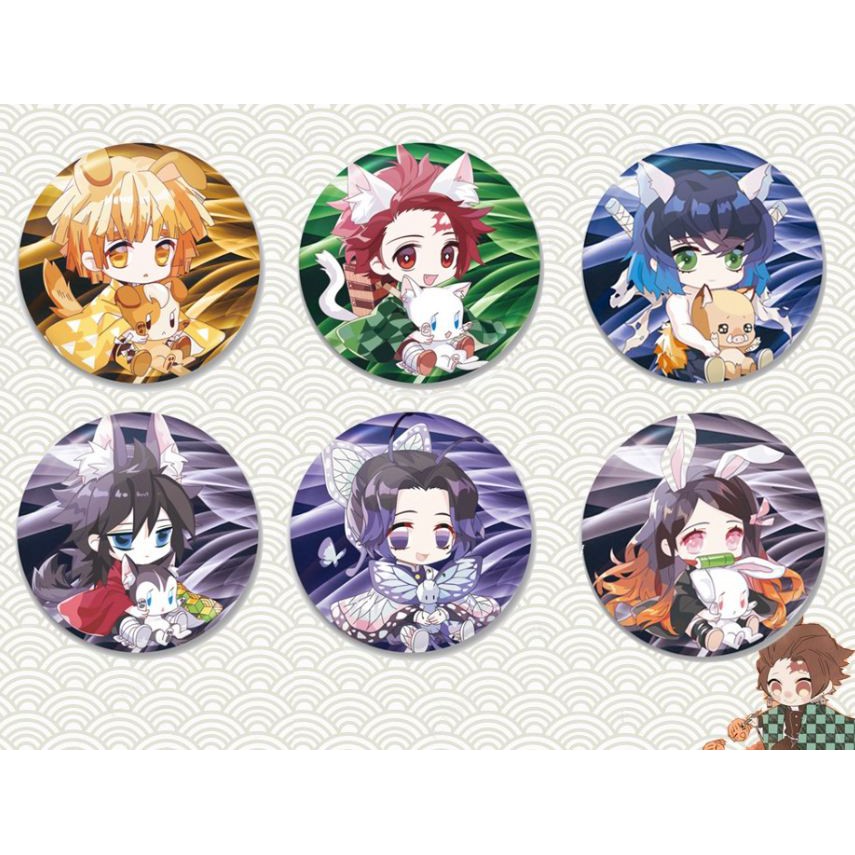 Huy hiệu cài in hình Kimetsu no Yaiba - Thanh Gươm Diệt Quỷ anime chibi m04