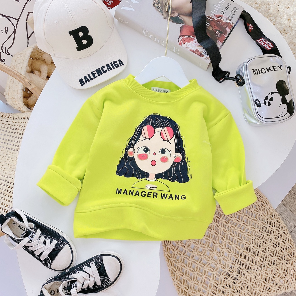 Áo nỉ bé gái, áo nỉ bông quảng châu họa tiết tiết cô gái dễ thương cho bé