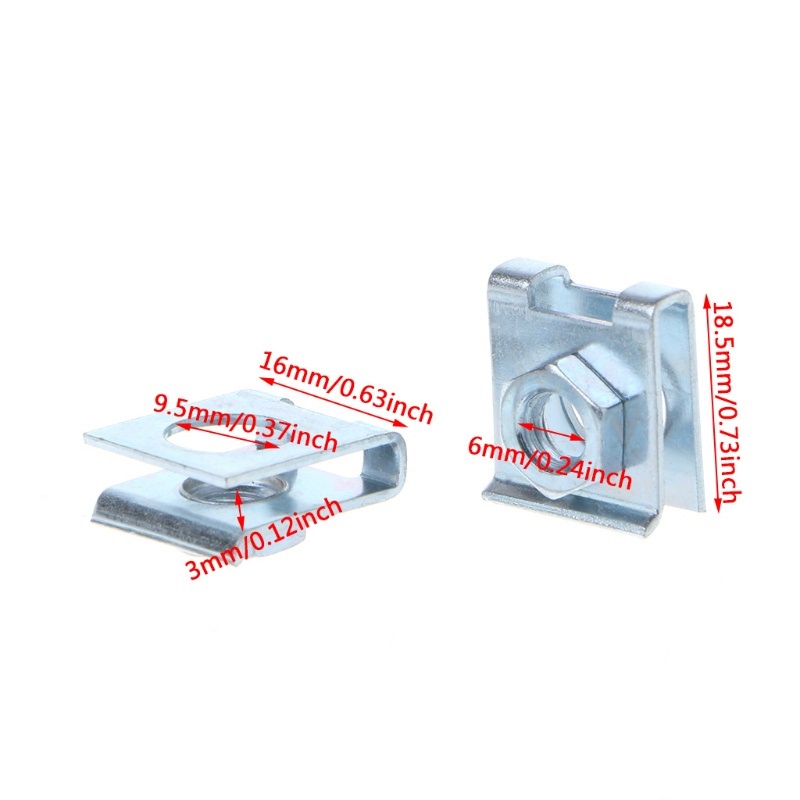Set 4 ốc vít kim loại 6mm gắn biển số xe hơi  - Kẹp chữ U
