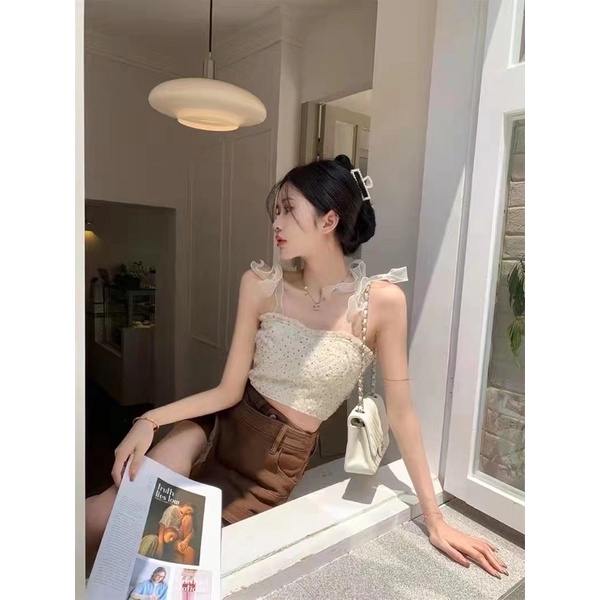 áo 2 dây ren chấm bi nơ vai điệu đà (098#)