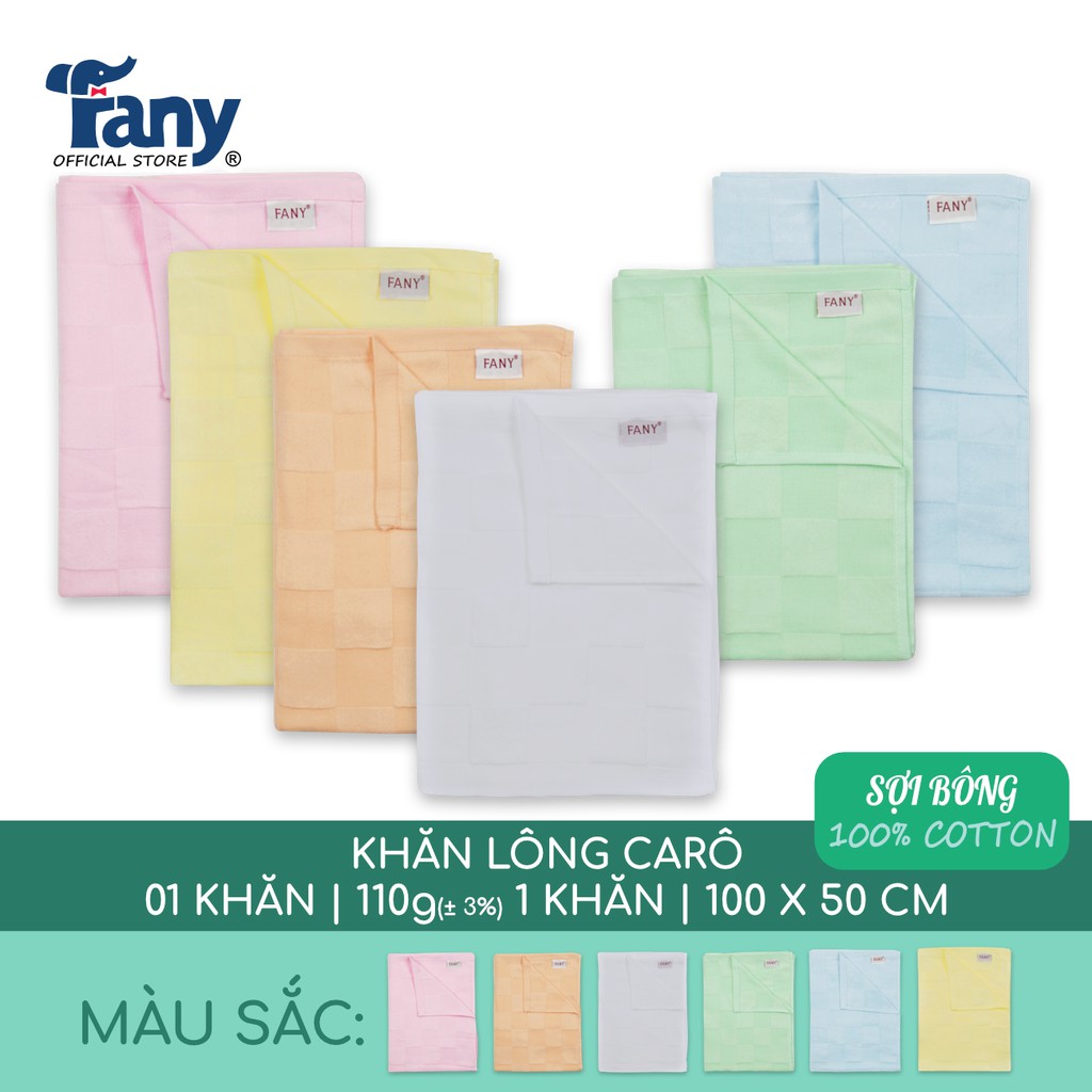 Khăn lông màu caro Fany® 100x50 cm 100% cotton siêu mềm và thấm hút cao 5 màu lựa chọn