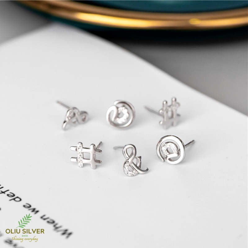 Bông Tai Bạc S925 Ký Tự @#&amp; Dễ Thương Trẻ Trung Cá Tính | Khuyên Tai Nữ Trang Sức Bạc Thời Trang
