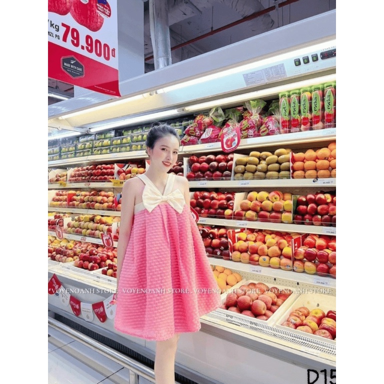 (Free ship) Mẫu Đầm Thiết Kế HOT Trend -- Đầm Xô Hột Nữ Hai Dây Chéo Cổ Có Nơ Áo Siêu Dễ Thương UP HHP Fashion