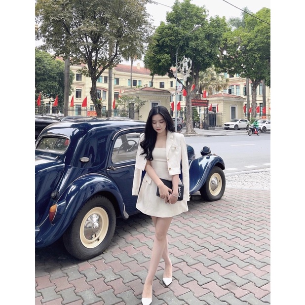 Set dạ Tweed áo vest lửng, váy 2 dây - Lexi Set