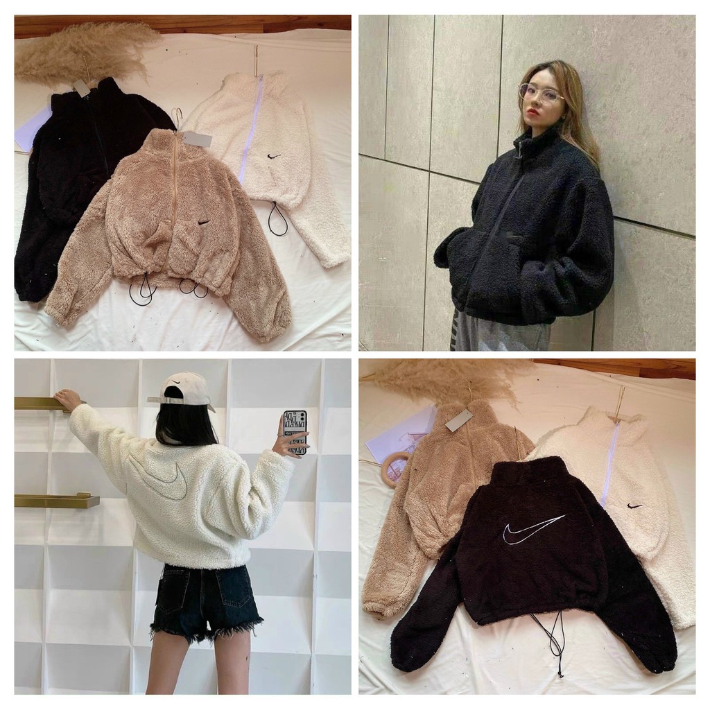 Áo Croptop lông nữ dài tay thêu logo dày dặn cực xinh