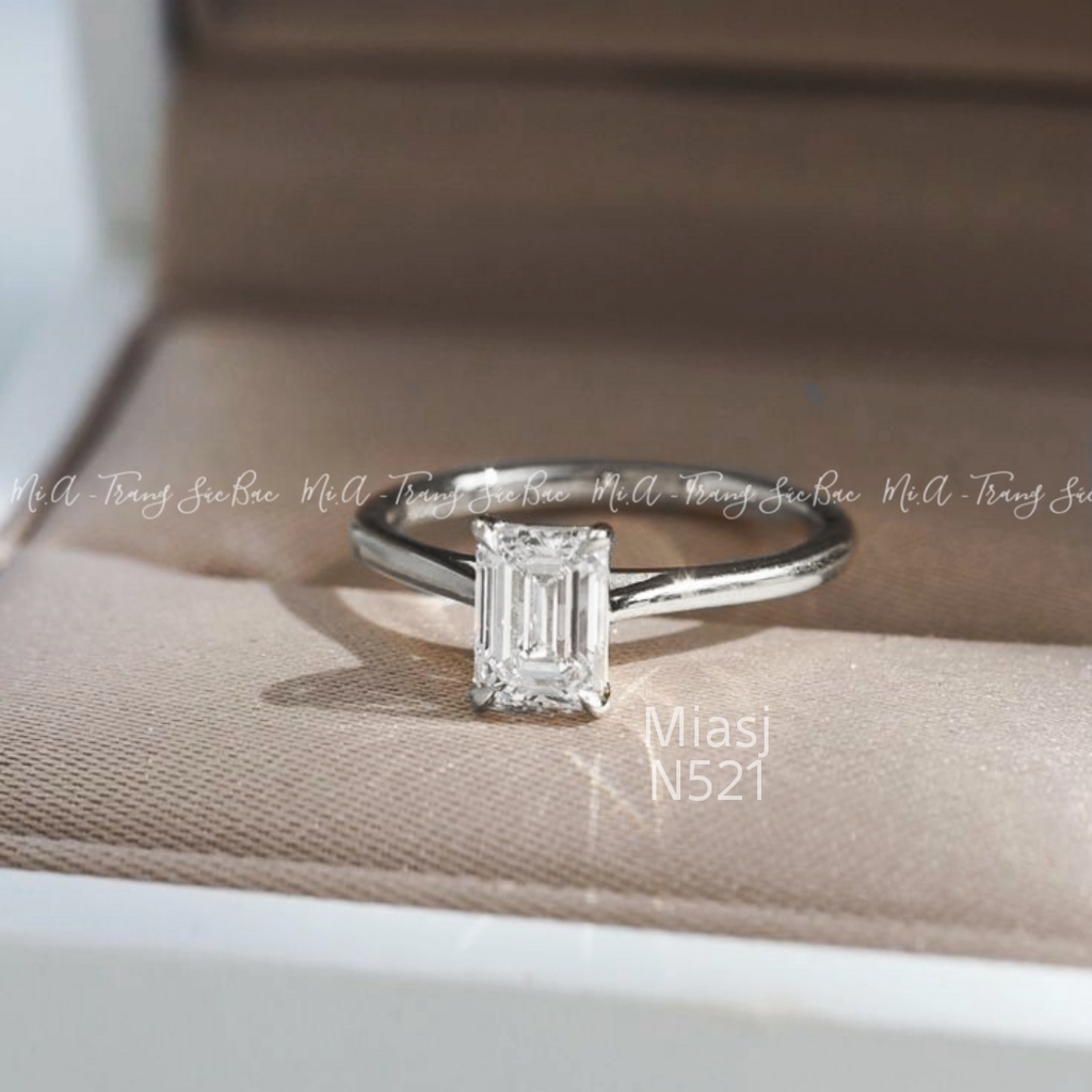 Nhẫn bạc Ý S925 nữ MiASJ N521 4 chấu kết đá vuông Baguet cao cấp  sang trọng | MiASJ