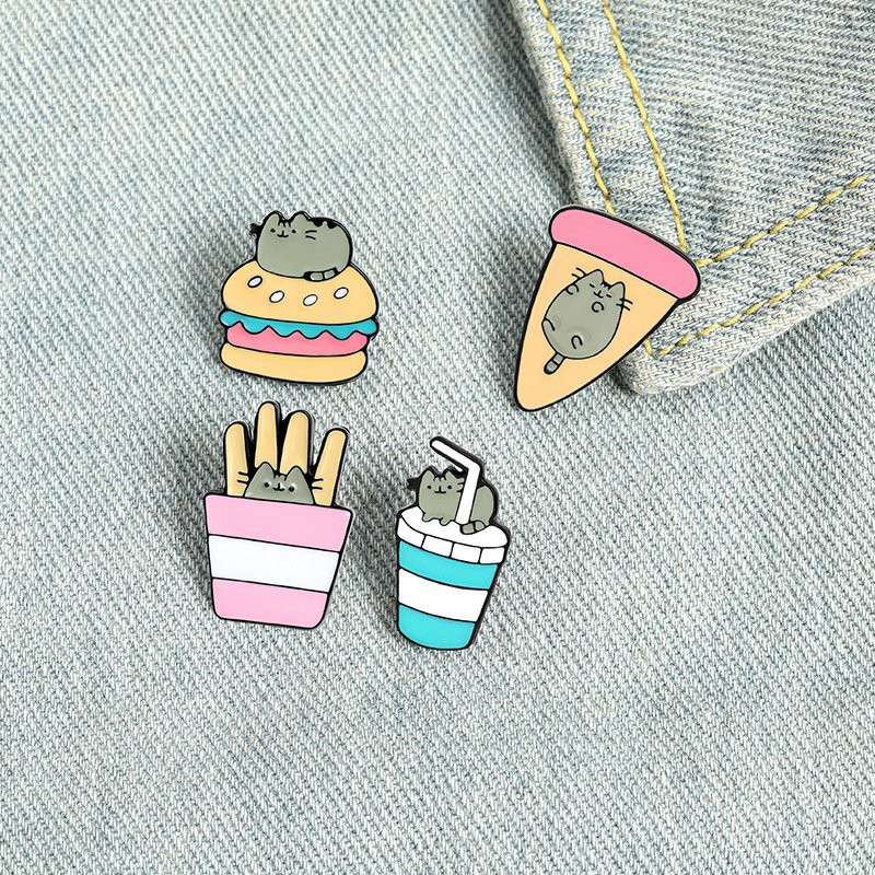 [Mã FAXANH245 giảm 10K đơn 50K] Pin cài áo mèo pusheen & food ver2 - GC371