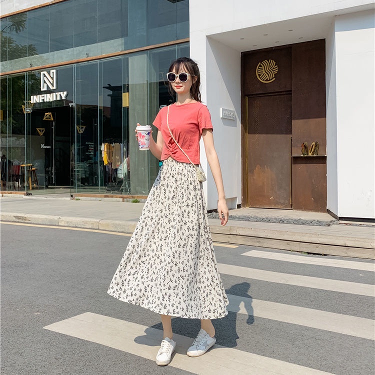 COZOK Chân Váy Hoa Lưng Cao Thời Trang Hàn Quốc Xinh Xắn