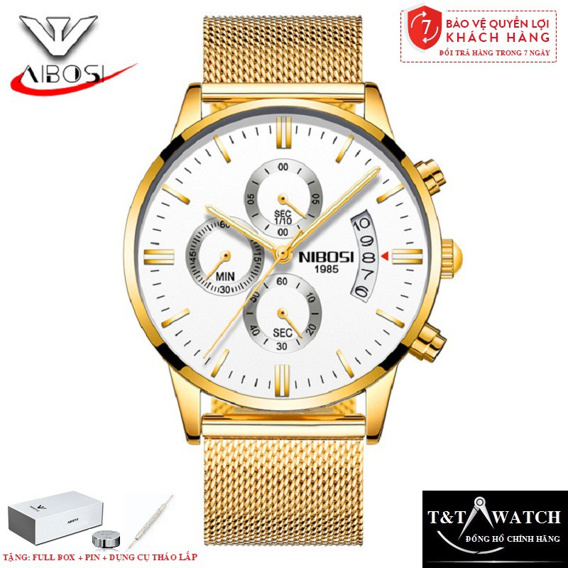 ĐỒNG HỒ NAM NIBOSI 2309  CHỐNG NƯỚC CHỐNG XƯỚC, DÂY THÉP LƯỚI CAO CẤP CHÍNH HÃNG - FULLBOX