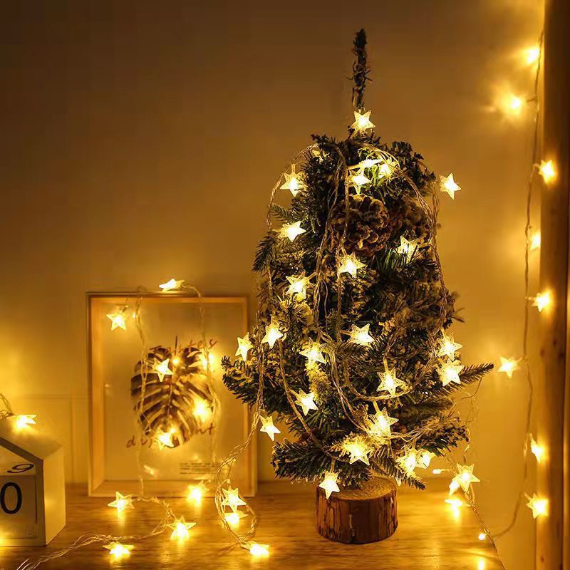 Dây đèn led trang trí 40 ngôi sao dài 6 mét chạy pin AA màu sáng ấm HH69