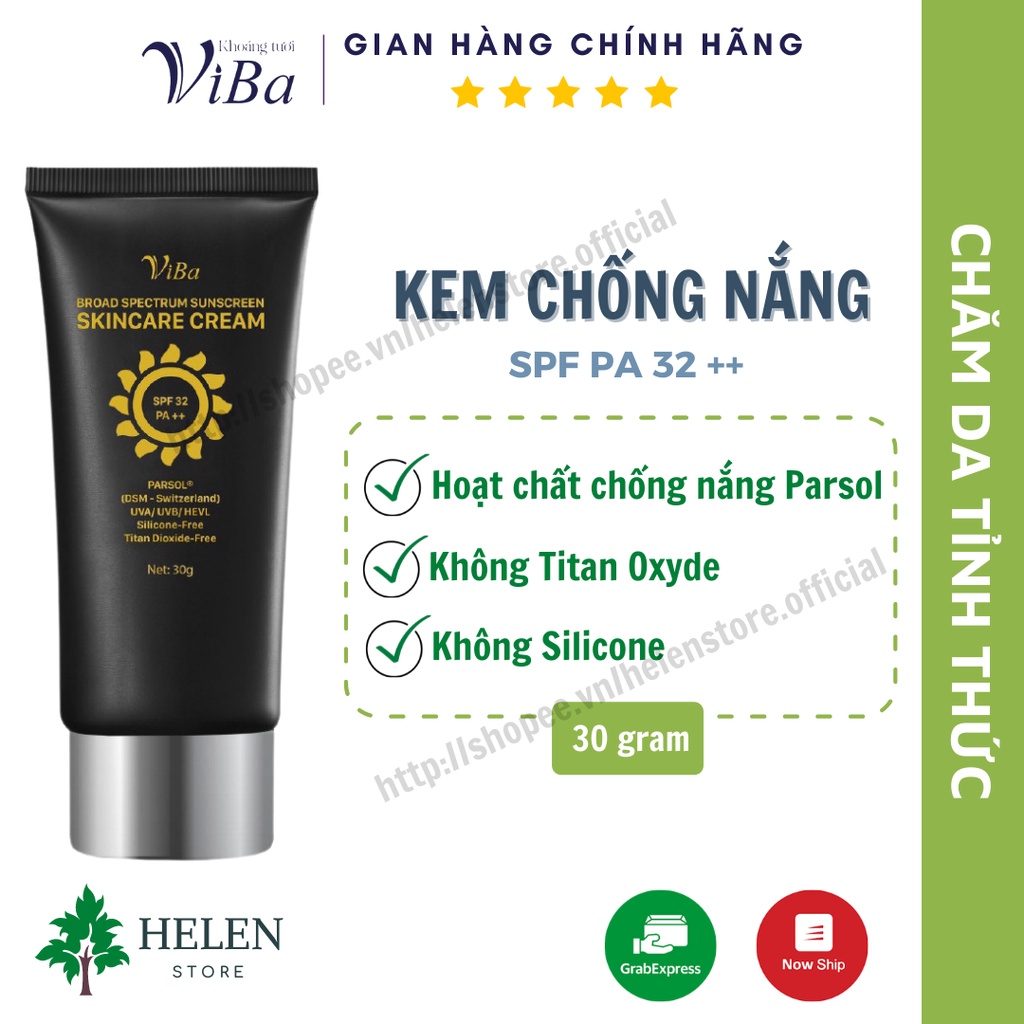 Kem chống nắng phổ rộng VIBA 30gr SPF 32 PA++ VIBA - dưỡng da nâng tông kiềm dầu, bảo vệ khỏi tia UV - Helen Store