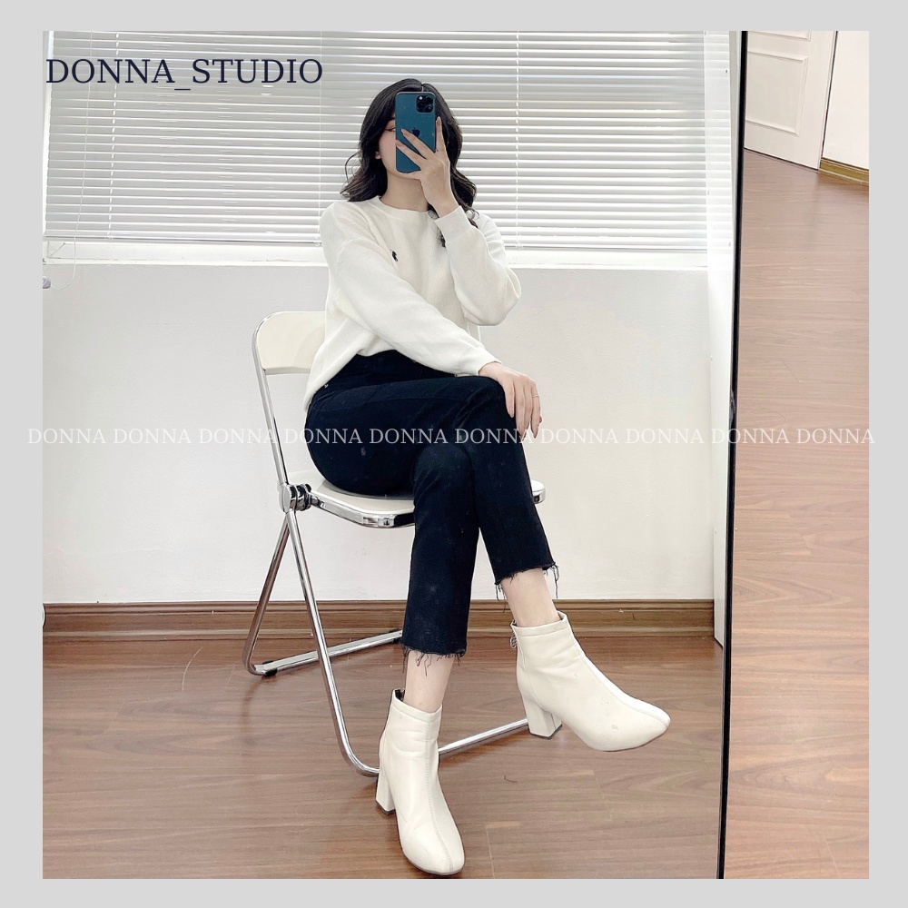 Quần Jean Nữ Ống Đứng Đen Không Gấu DONNA Quần Bò Lưng Cao Dễ Phối Đồ