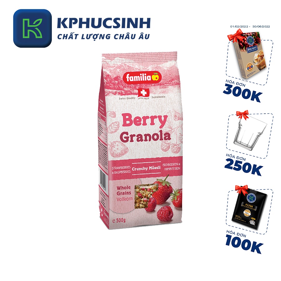 Ngũ cốc giòn vị dâu Berry Crunch hiệu Familia 500g KPHUCSINH - Hàng Chính Hãng