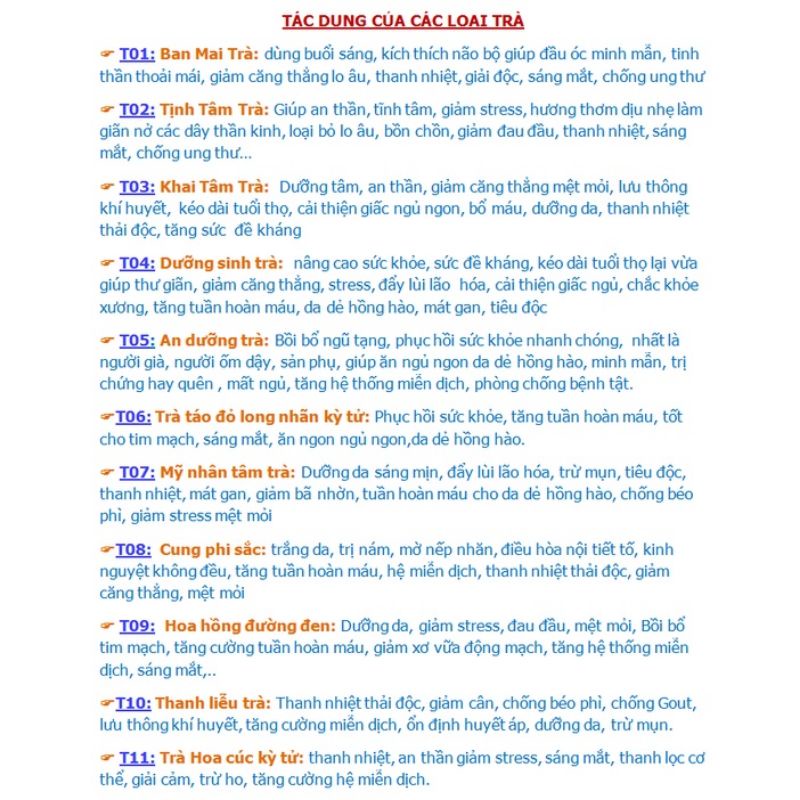 32 loại Trà Dưỡng Nhan Giảm Cân Giải Cảm An Thần Vạn Thiên Sắc