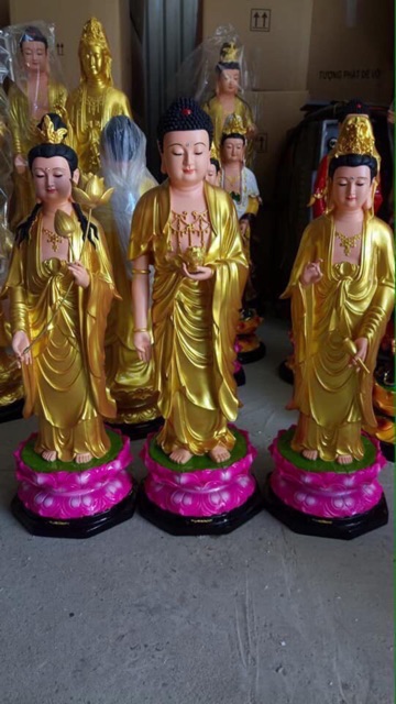 Bộ 3 tượng Tây Phương Tam Thánh cao 70cm sen hồng - LHCTTP