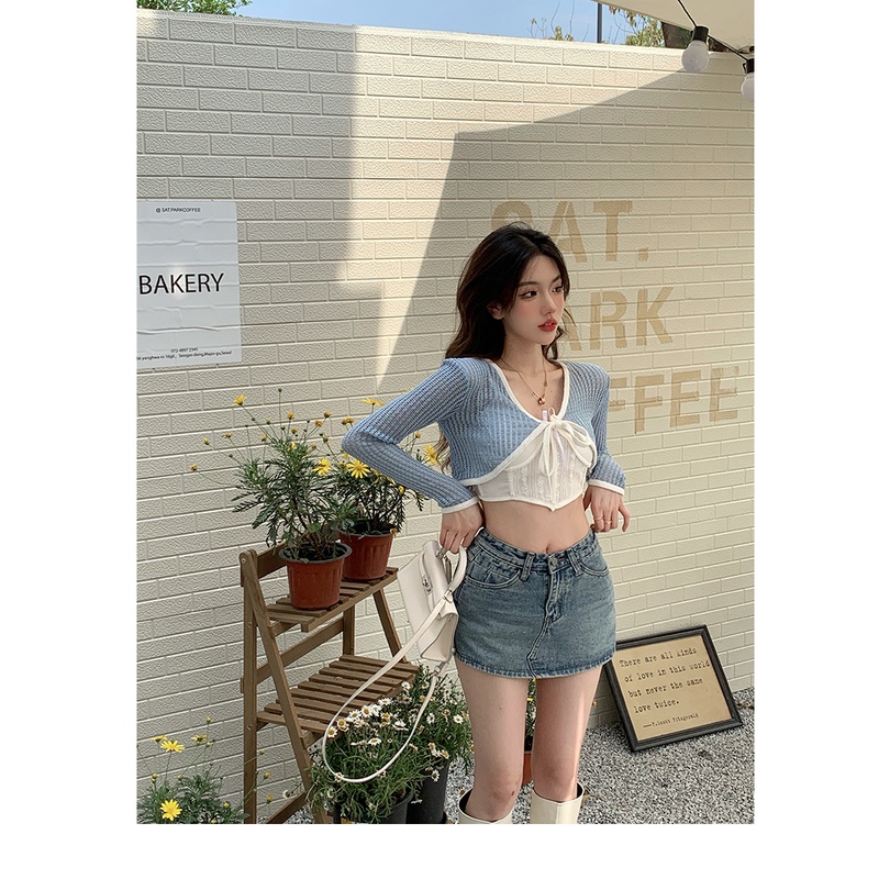 Cocory vn Áo Len Croptop Tay Dài Thiết Kế Quyến Rũ Thời Trang Mùa Hè Mới