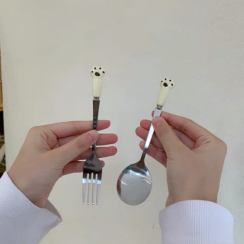 Muỗng, Đũa, Nĩa Inox Hình Cat Paw Móng Mèo Tròn