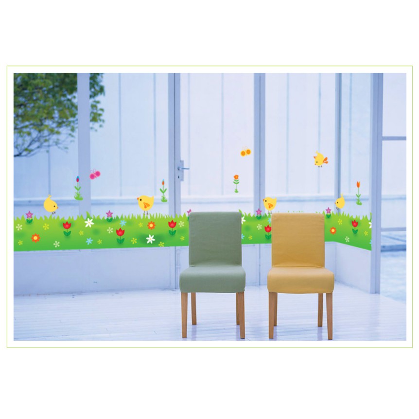 Decal dán chân tường - cỏ hoa chim vàng 05