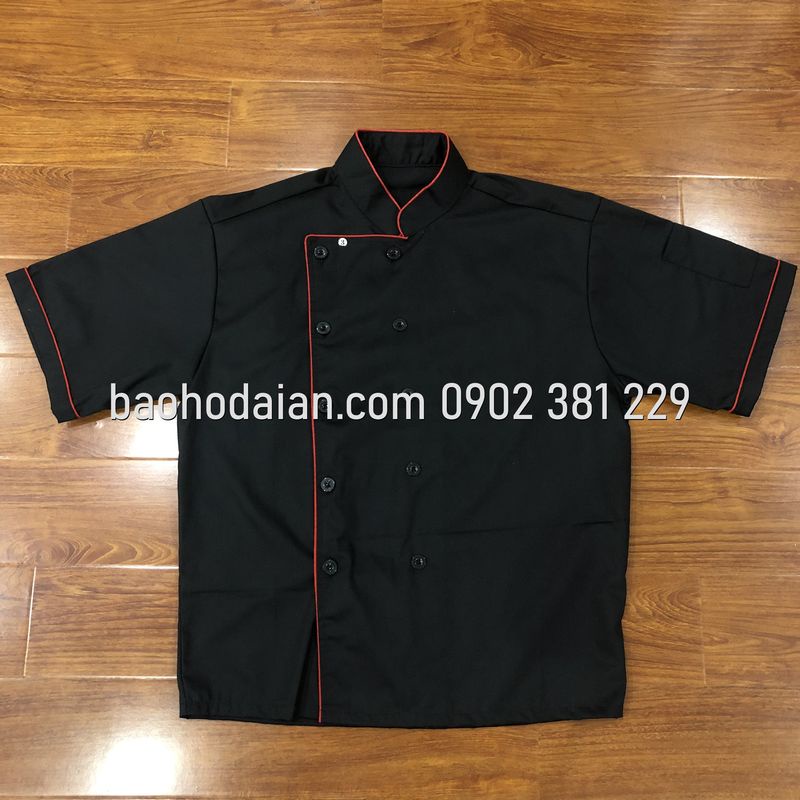 Áo đồng phục đầu bếp tay ngắn có viền thiết kế trẻ trung