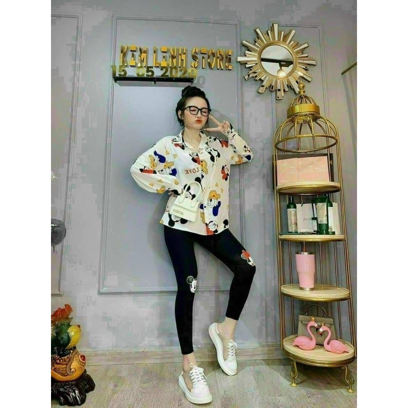 SET ÁO SƠMI MICKEY QUẦN LEGGING