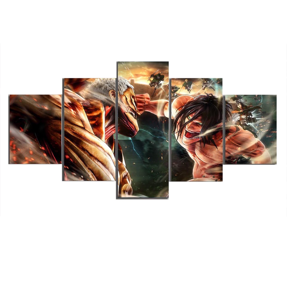 Set 5 Tranh Vải Bạt Treo Tường Trang Trí Hình Attack On Titan