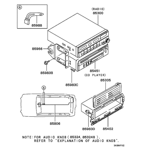 Hộc chứa đồ gắn vị trí bảng điều khiển âm thanh Pajero V31 V32 V33 V43 V45 V46 MB424018