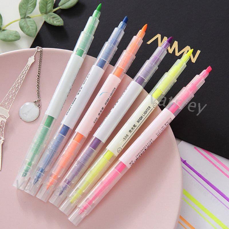 Bộ 6 Bút Dạ Quang Hai Đầu 6 Màu Nét Mực Đều Thích Hợp Cho Trường Học Và Công Sở