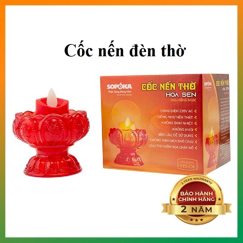 Bộ 2 cốc nến hoa sen đèn thờ sử dụng điện 220V siêu bền, siêu tiết kiệm điện