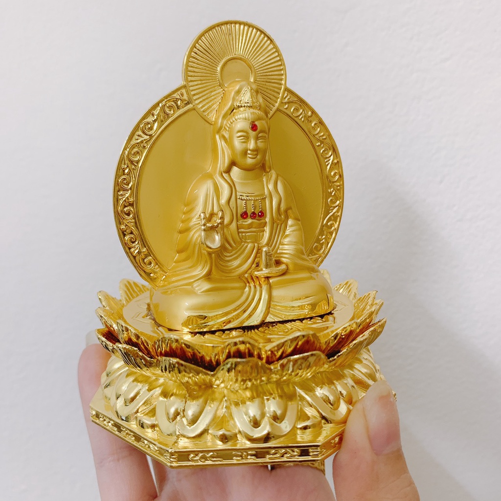 Tượng Phật Bà Quan Thế Âm Bồ Tát Ngồi Đài Sen Cao Cấp Để Taplo Bàn Làm Việc