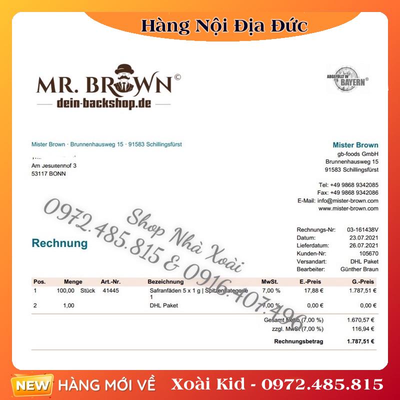 Nhụy hoa nghệ tây SAFRAN 1G Mr Brown Nội địa Đức Đủ Bill