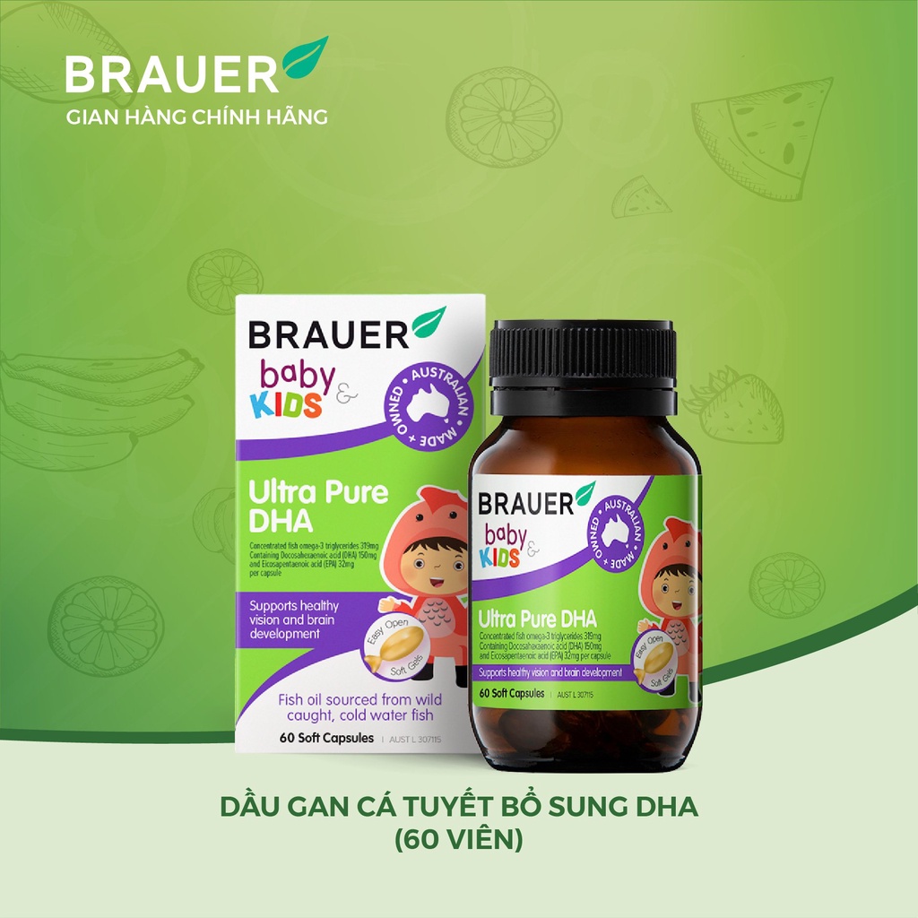 Vitamin BRAUER Ultra Pure DHA - Bổ sung DHA tinh khiết cho trẻ từ 7 tháng (60 viên nang)