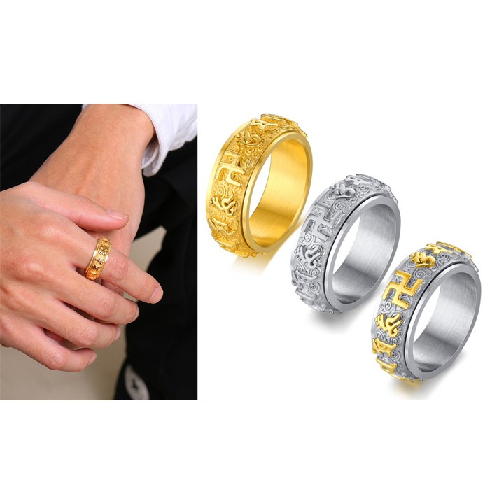 Nhẫn titan câu chú Om Mani Padme Hum N623