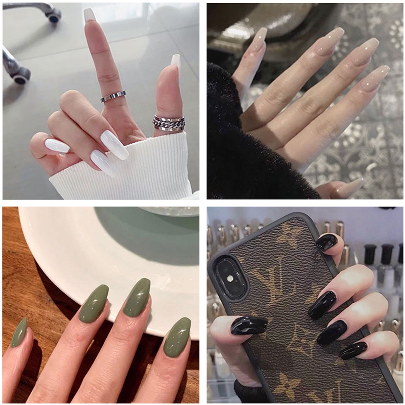 Bộ 24 Móng Giả Dài Màu Lì ĐẸP MỊN [Kèm keo dán]