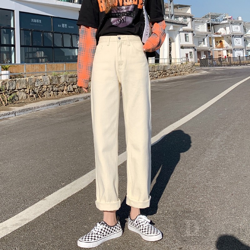 Daduhey Quần jean ống rộng phong cách hàn quốc cho nữ size S-5Xl