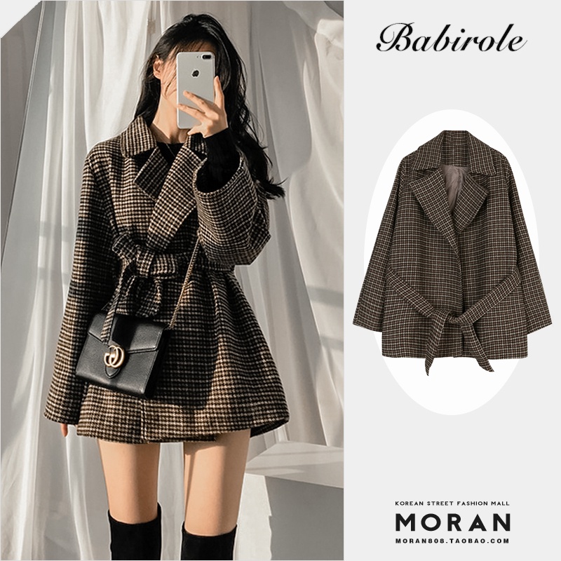(ORDER) Áo khoác dạ kẻ caro nhỏ MORAN mùa đông kèm đai thắt eo style Hàn Quốc