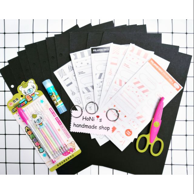 Combo full nguyên liệu scrapbook màu đen, kraft