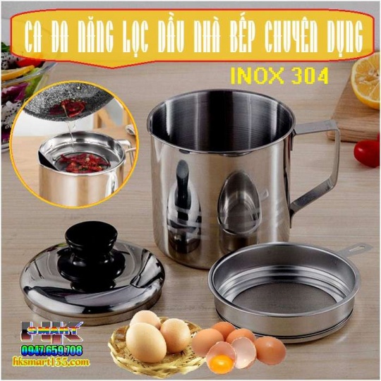 Ca lọc dầu ăn INOX 304 (1200ml ) có lưới lọc cặn tiện lợi hàng cao cấp dầy dặn không gỉ sét