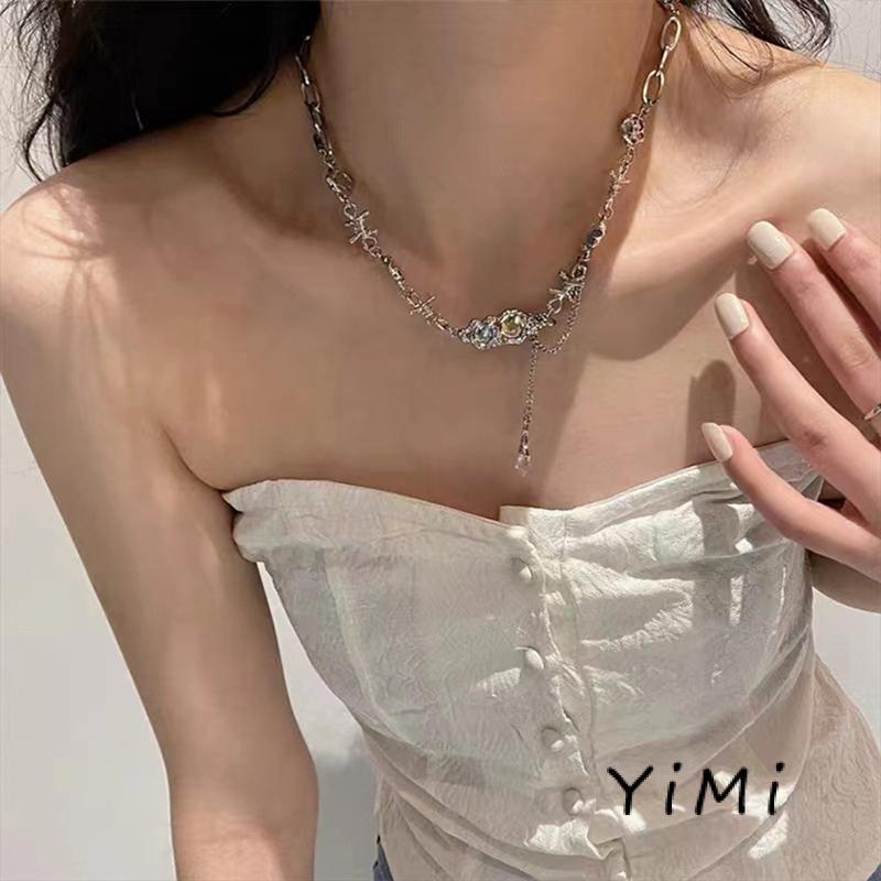 Vòng cổ Xương Cá Phong Cách Hip hop Đính Đá Mặt Trăng Thiết Kế Ngọt Ngào Niche Cho Nữ