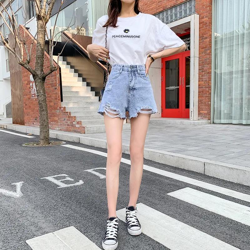 Quần Short Jeans Lưng Cao Thời Trang Hàn Cho Nữ