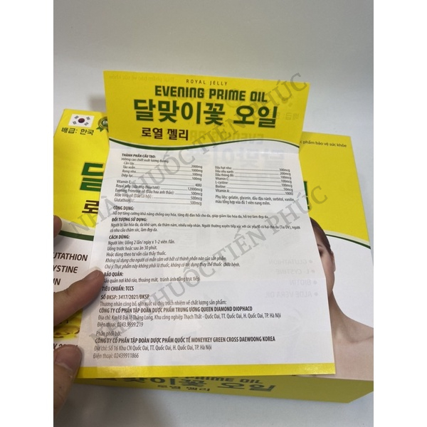 Viên uống đẹp da Royal Jelly Evening Prime oil Hàn Quốc giúp chống lão hóa, đẹp da, sáng da - Hộp 2 lọ x30 viên