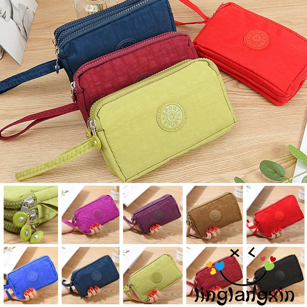 LLX-Ví Đựng Tiền Xu 3 Ngăn Bằng Vải Canvas Có Dây Kéo