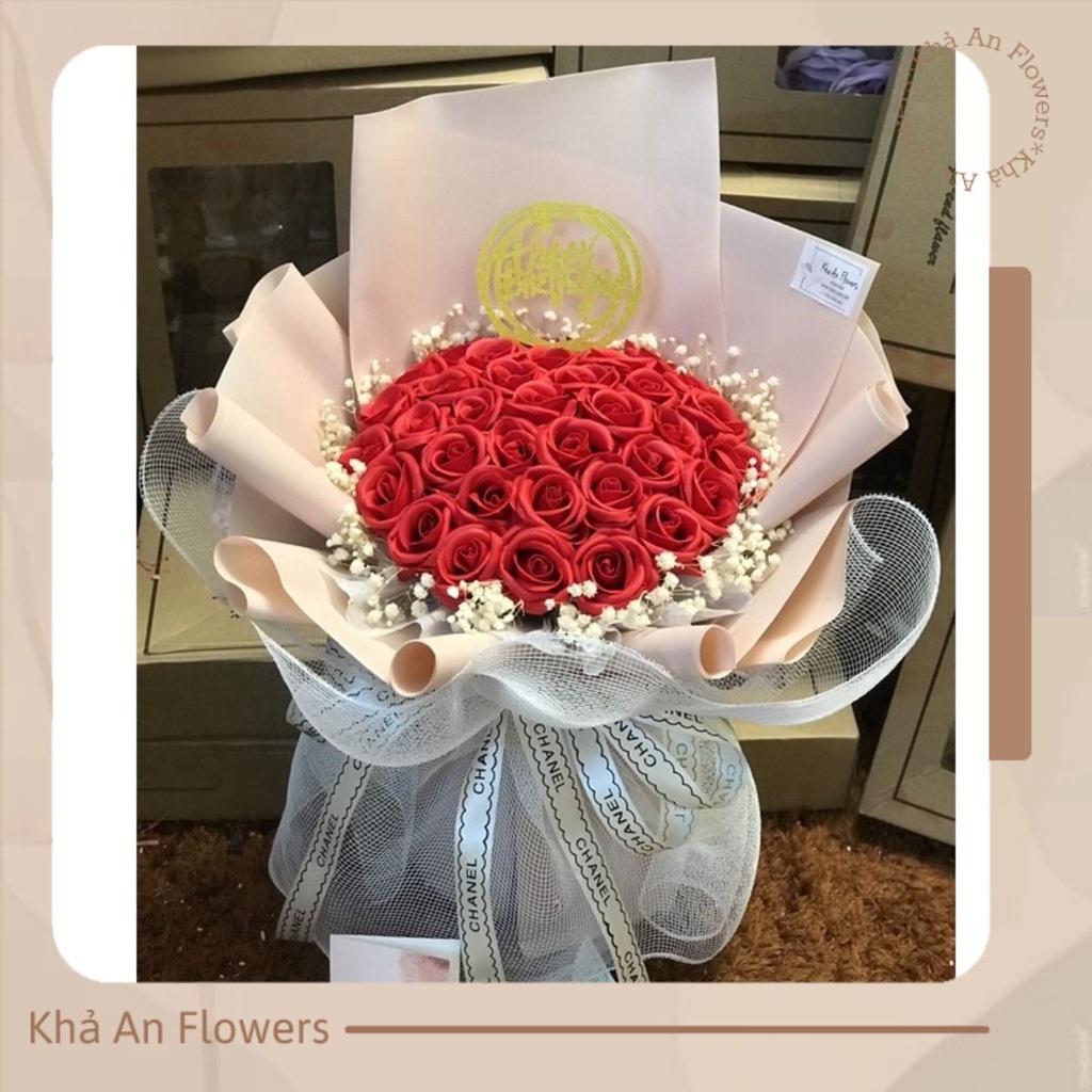 [Hoa sinh nhật - Nowship] Bó hoa sáp 50bông mixx baby khô cực xinh. Hình ảnh Độc quyền nhà Khả An