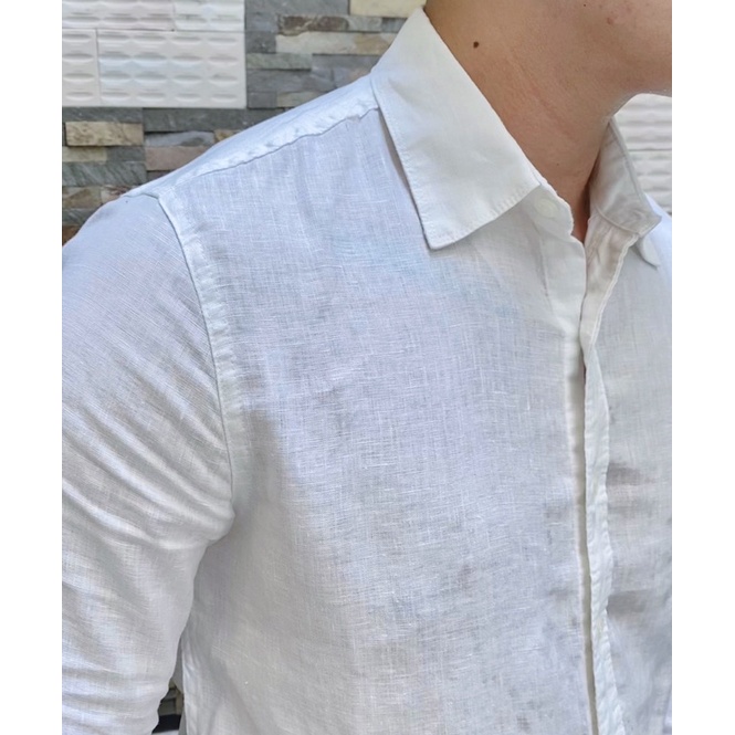 Áo Sơmi Nam Linen Tay Dài Nam Cổ Thường