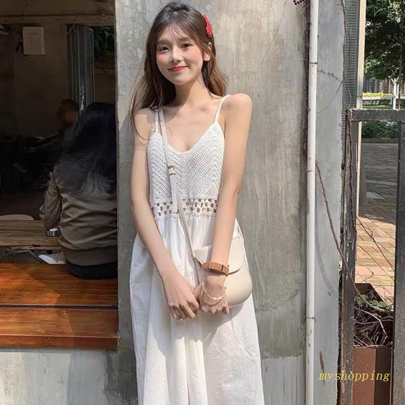 Đầm Midi Hai Dây Dáng Chữ A Lưng Cao Thời Trang Đi Biển Cho Nữ