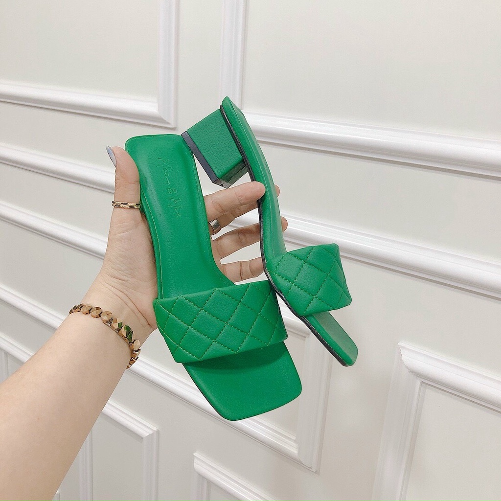 Guốc nữ gót vuông cao 3 phân quai trần chỉ siêu êm chân form chuẩn đep cực dễ mang phong cách trẻ trung, thanh lịch